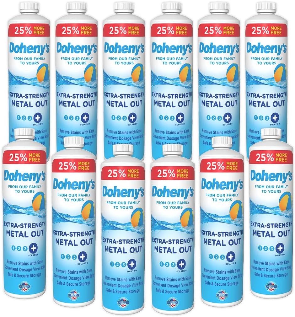 Doheny's Extra-Strength Metal Out Pool Treatment | Professional-Grade, Highly Concentrated Formula | Reduces Staining, Scaling & Discoloration | Dosage View Stripe |12 x 40 Oz. Bottles (480 Oz. Total)