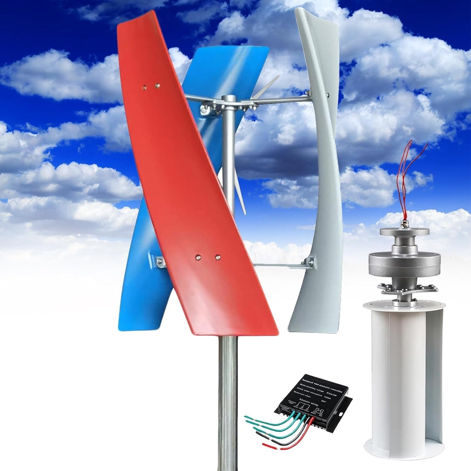 18000W Low Speed Vertical Wind Turbine Generator for Home, RV, Marine - Compact 12V/24V/48V/110V/220V Windmill Kit (Red) - Eco-Friendly Renewable Energy Solution