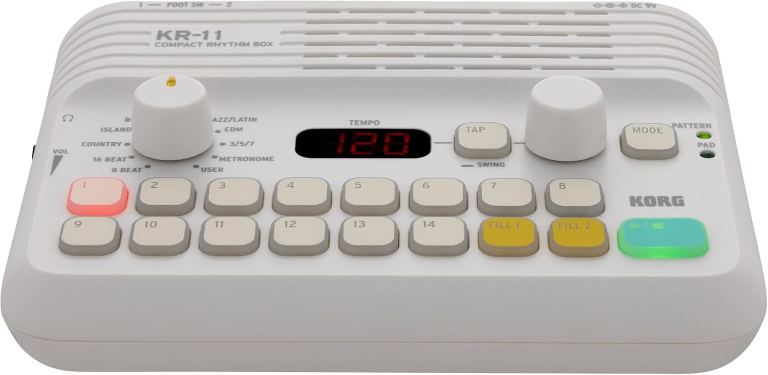 Korg KR11 Portable Rhythm Box w/ 16 velocity-sensitive Pads, and built-in Speaker