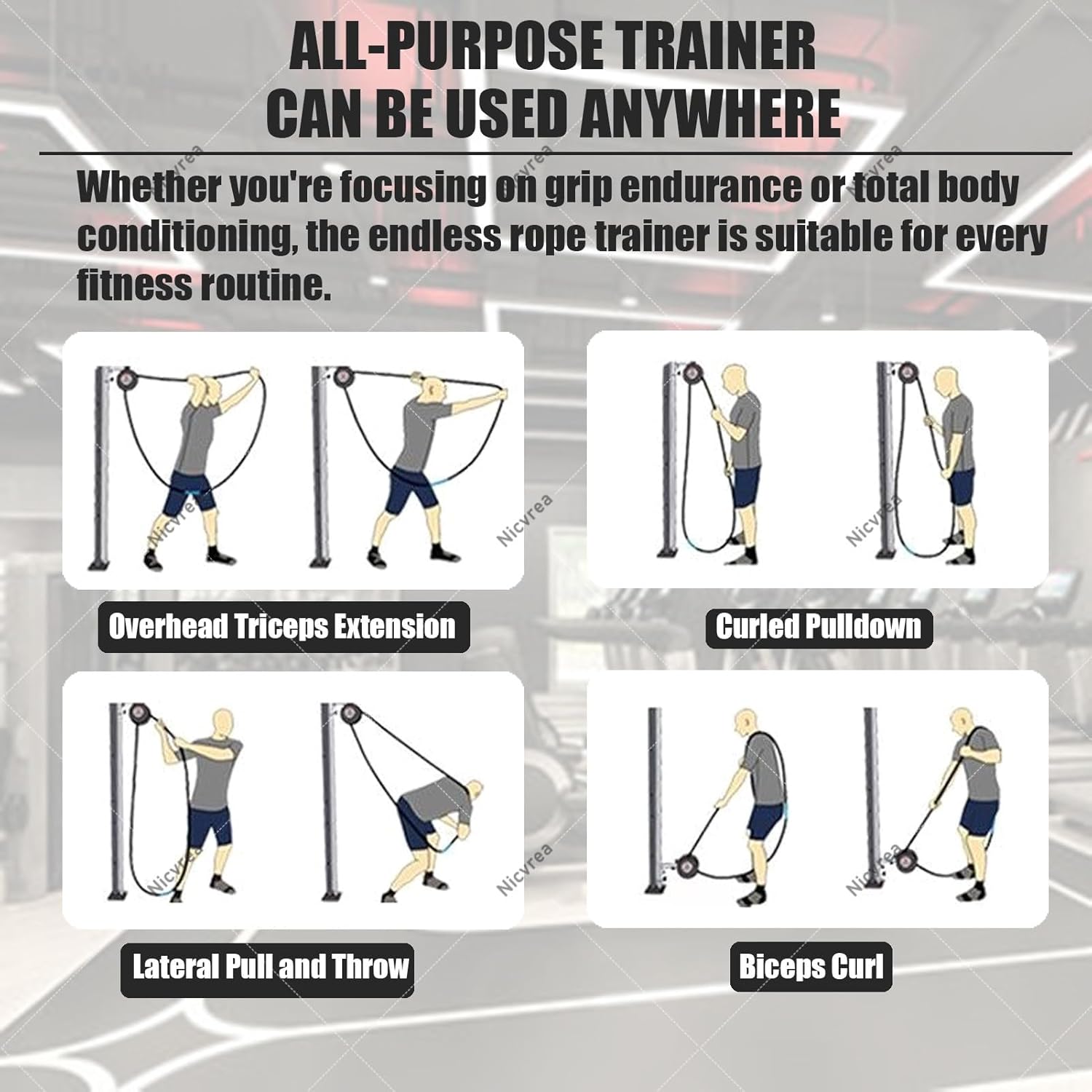 Endless Rope Pulley System, Steel Drum Mounts on Upright, Closed-Loop Nylon Rope, Home Gym Infinity Rope for Interval Resistance Training
