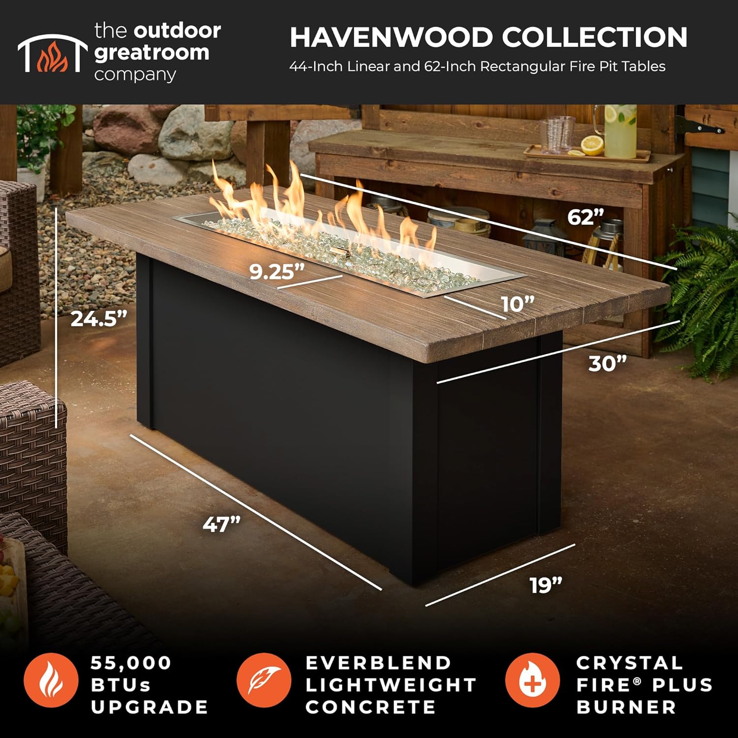 Outdoor GreatRoom Co Propane Fire Pit Table 62