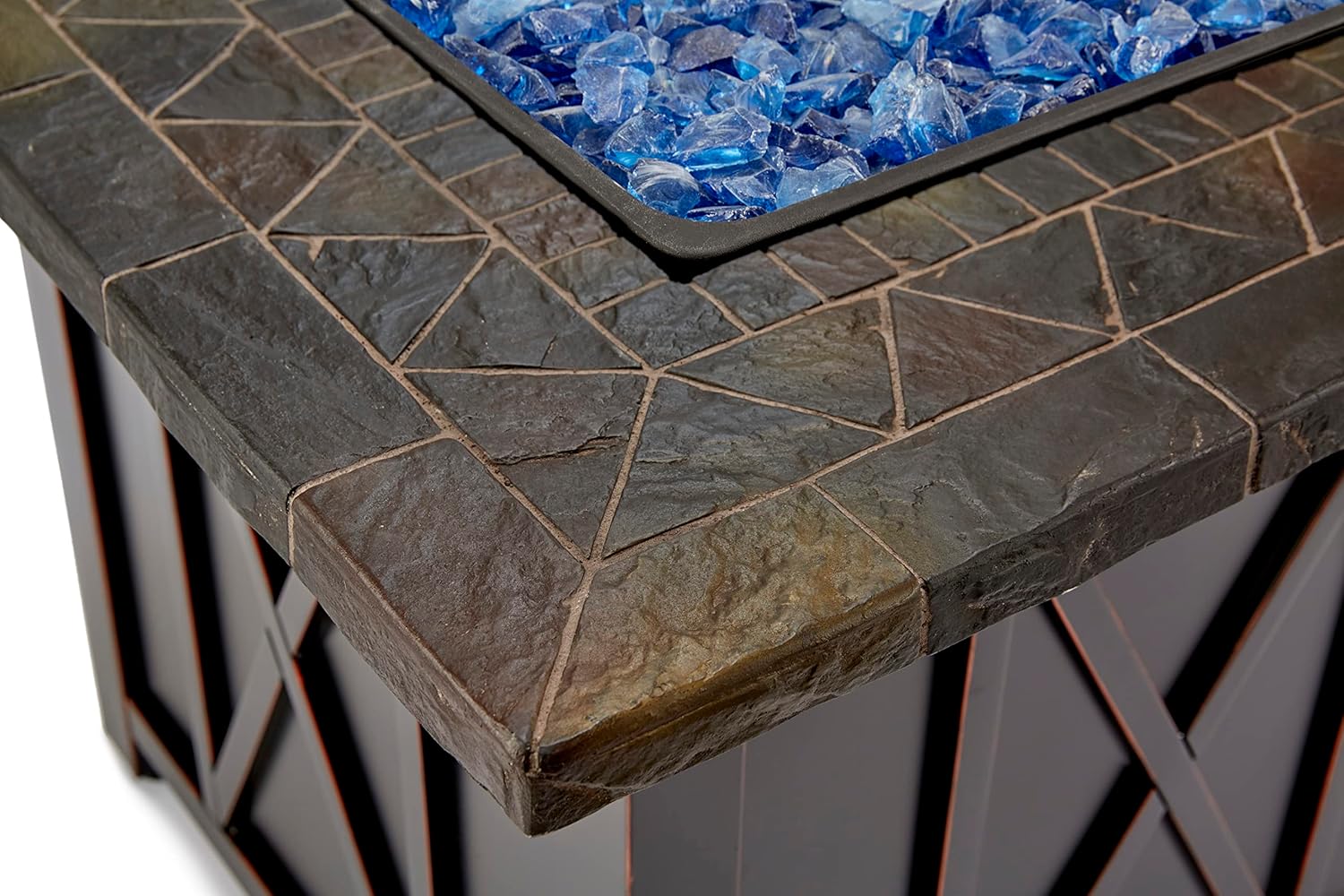 Endless Summer 30 Inch Square 30,000 BTU Liquid Propane Gas Outdoor Fire Pit Table w/Push Button Ignition, Blue Fire Glass, & Steel Fire Bowl, Bronze