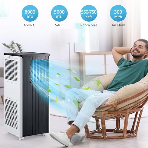 GarveeHome 8000Btu Portable Air Conditioner 3 in-1, Portable Ac Unit With Remote Control, Air Conditioner Window Mount Exhaust Kit for Room, Indoor Ac Unit Cool Up to 350 Sqft
