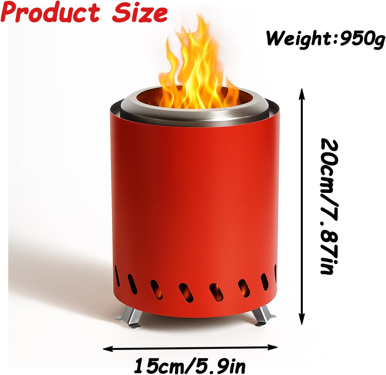 Portable Stainless Steel Wood Burning Stove Bonfire, Easy to Carry, Smokeless Firepit for Outside Outdoor Patio Camping Backyard(Size:5.9 * 7.87in,Color:red) (Red)