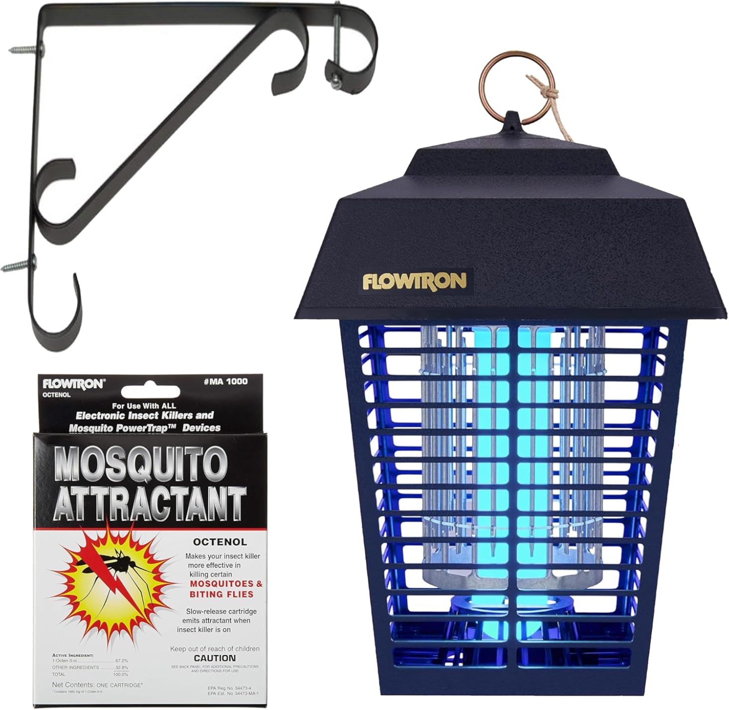 Flowtron Bug Zapper, 1/2 Acre of Outdoor Coverage with Powerful 15W Bulb & 5600V Instant Killing Grid, Electric Insect, Fly & Mosquito Zapper With Wall Mounting Bracket & Mosquito Attractant Cartridge