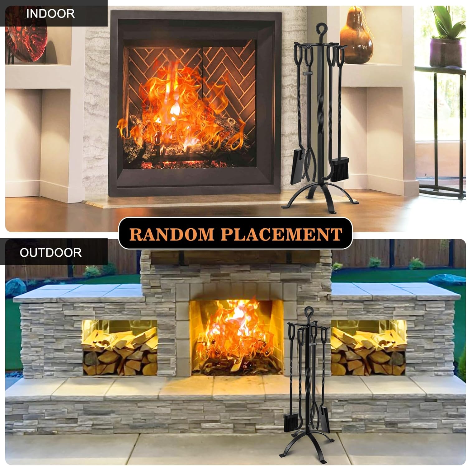 Gtongoko Fireplace Tools Set 5 Pcs 32 Inch Black Bundle Fireplace Tools Set 5 Pieces 32 Inch Modern Black Wrought Iron