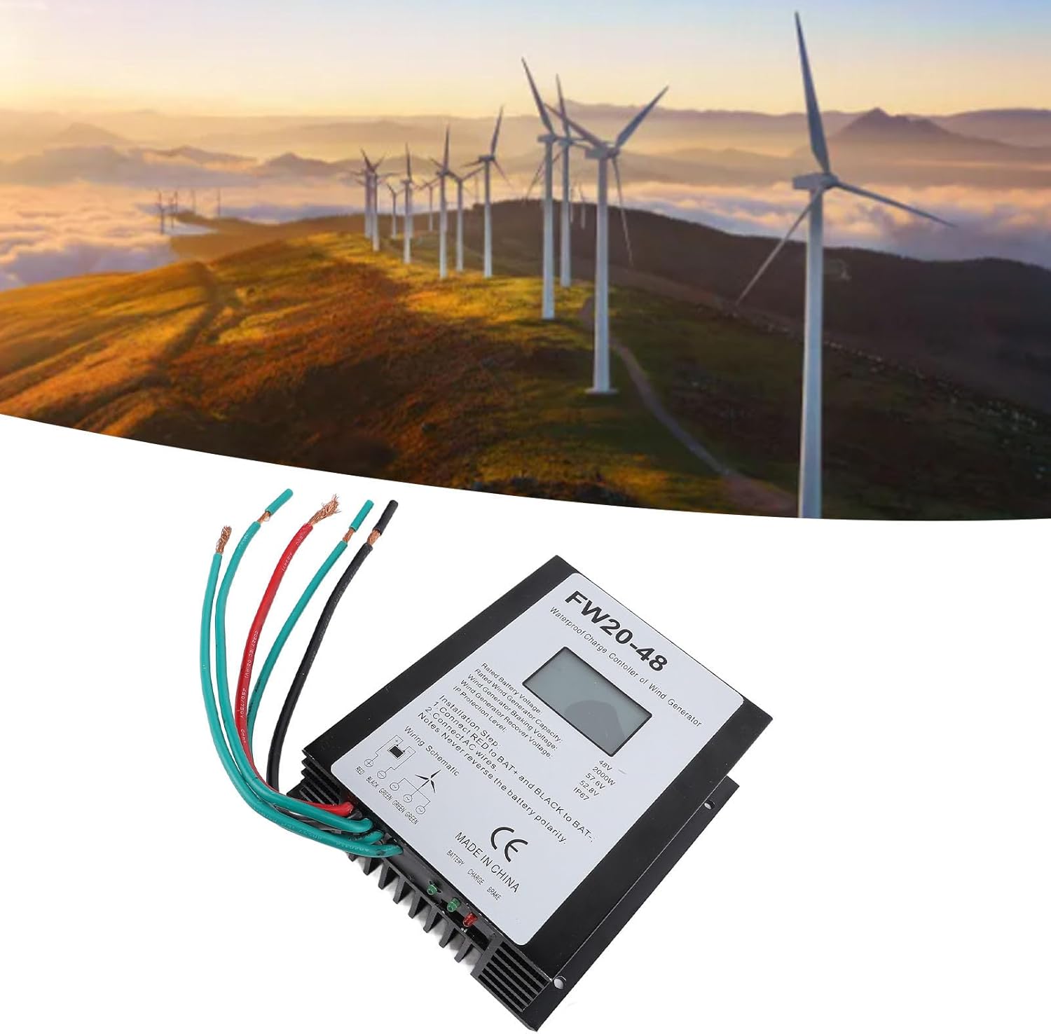 Marhynchus 2000W MPPT Wind Turbine Controller, 48V IP67 Water Aluminum Alloy Charge Controller with LED Display, for Home Wind Turbine System