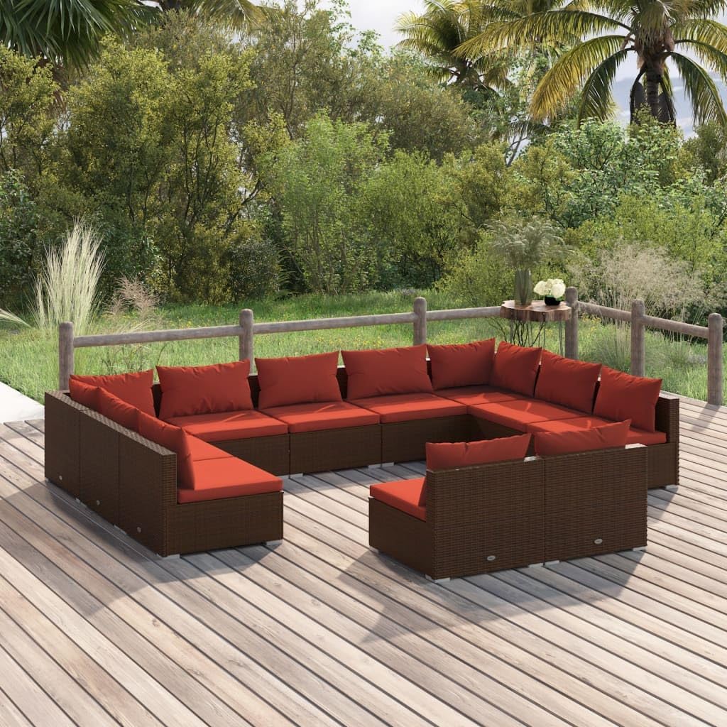 11 Piece Patio Lounge Set with Cushions Brown Poly Rattan,Versatile Patio Lounge Set for Outdoor Relaxation and Entertainment Patio Furniture, Outdoor Furniture Sets