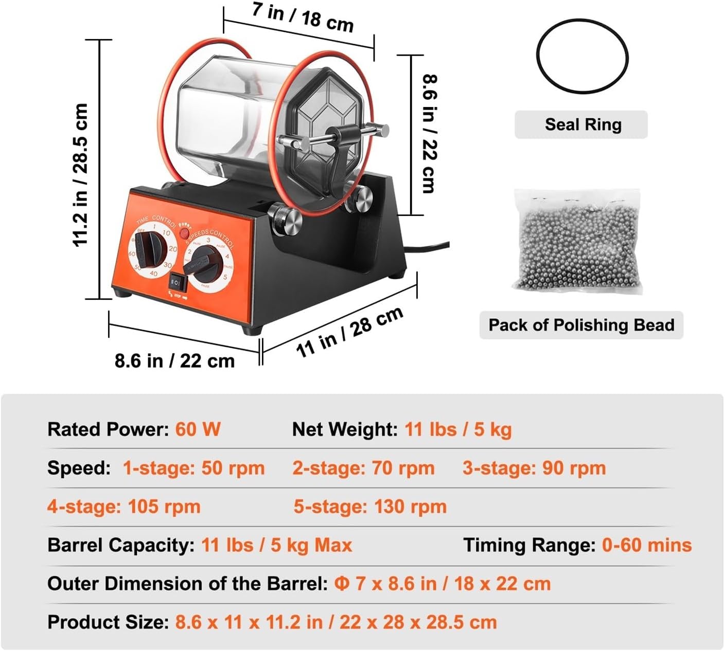 3kg 5kg Rotary Tumbler Surface Polisher Jewelry Drum Polisher Cleaning Tool For DIY Jewelry Polisher(5Kg Capacity)