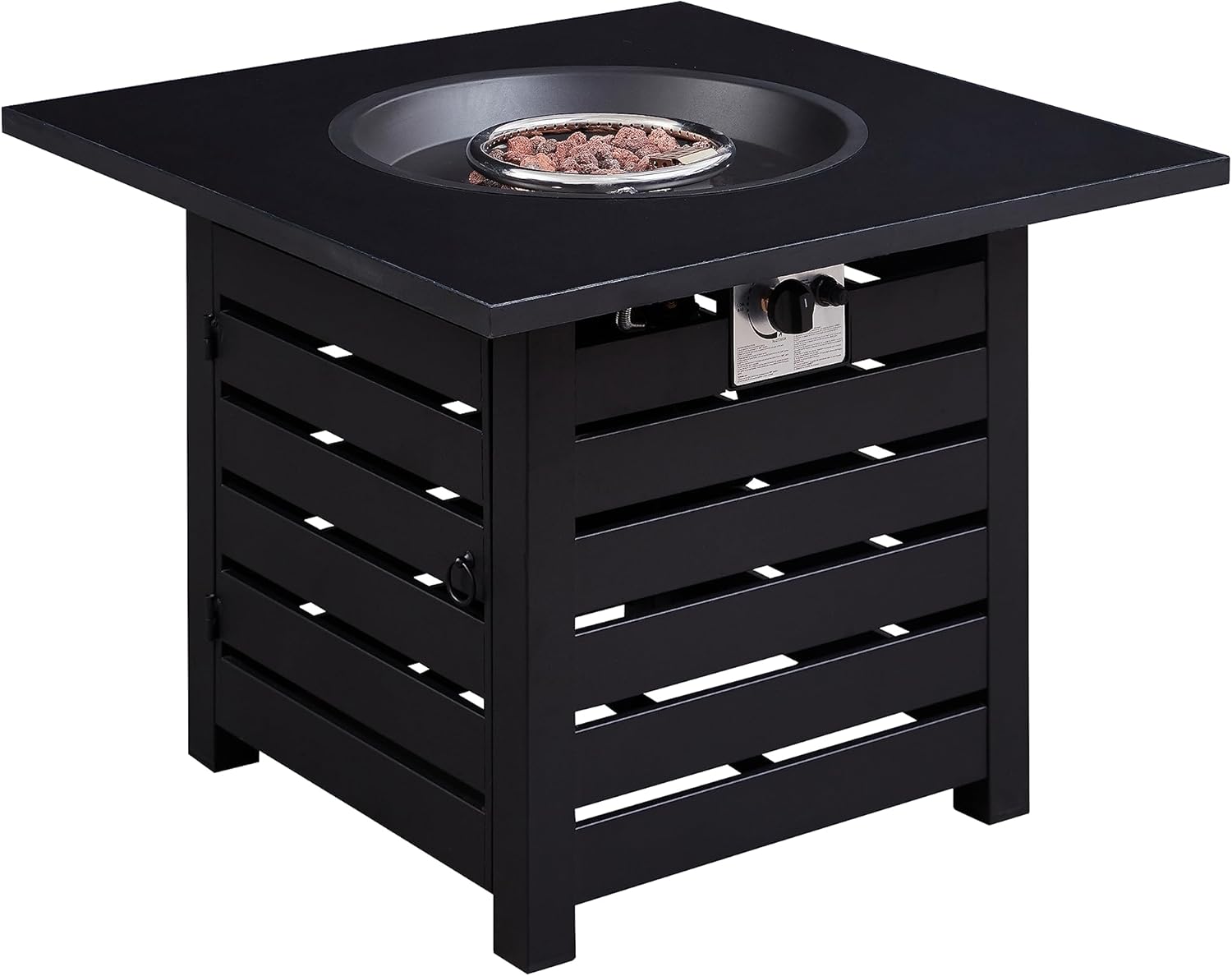 32 in. x 24 in. 40000 BTU Square Black Metal Propane Gas Fire Pit Table with Gray Table Top