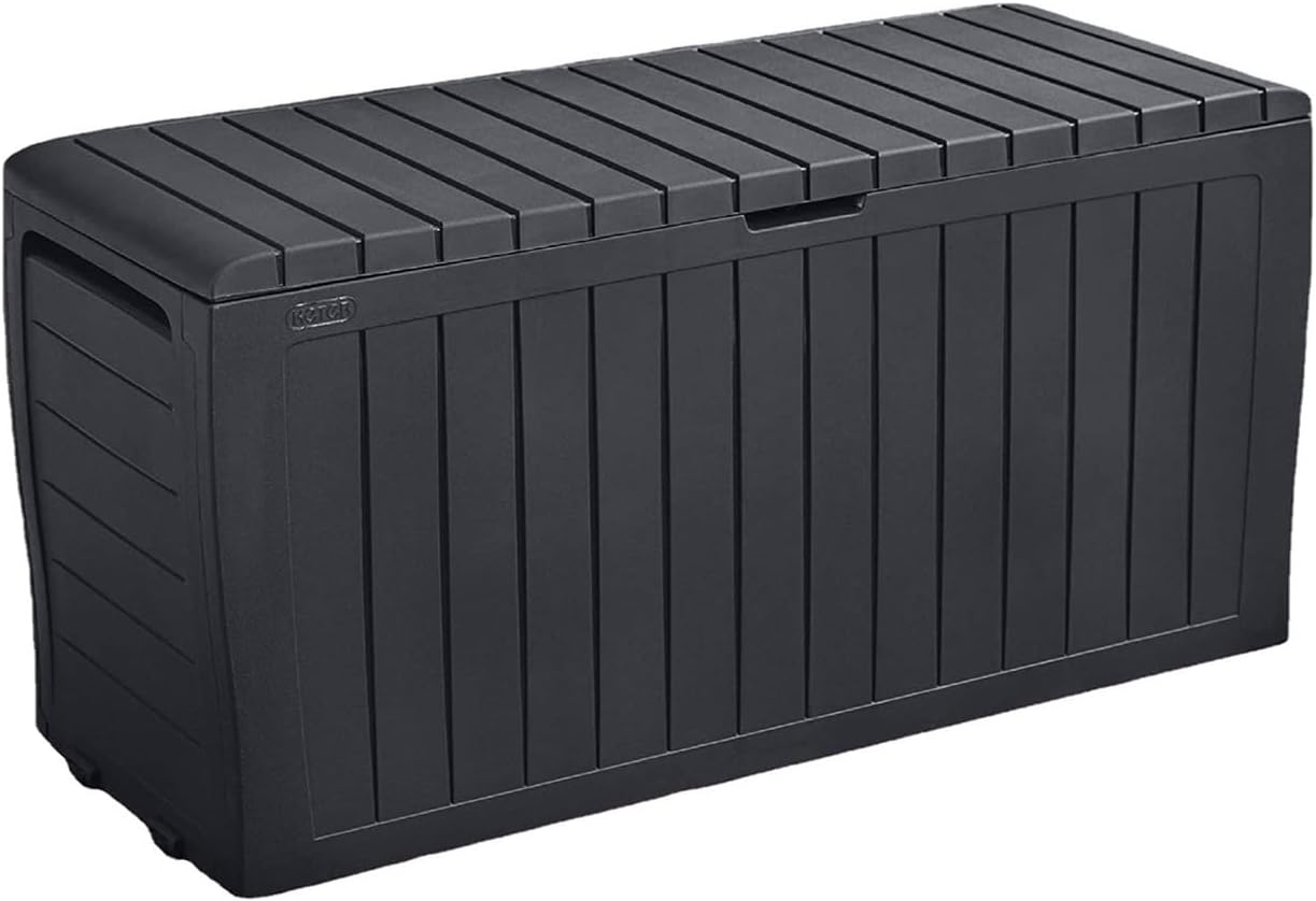 71 Gallon Resin Deck Box Large Outdoor Storage for Patio Furniture, Garden Tools, Pool Supplies, Weatherproof and UV Resistant, Lockable(Black)