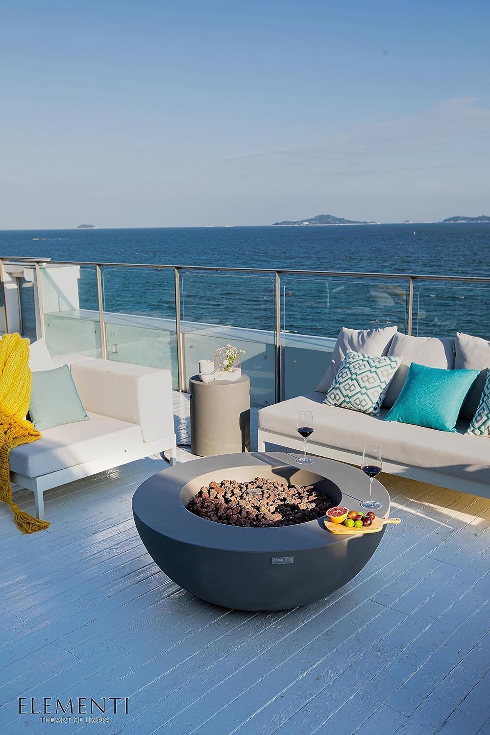 Elementi Lunar Bowl Cast Concrete Fire Table, Outdoor Fire Pit Fire TablePatio Furniture, Light Gray (Liquid Propane Gas)