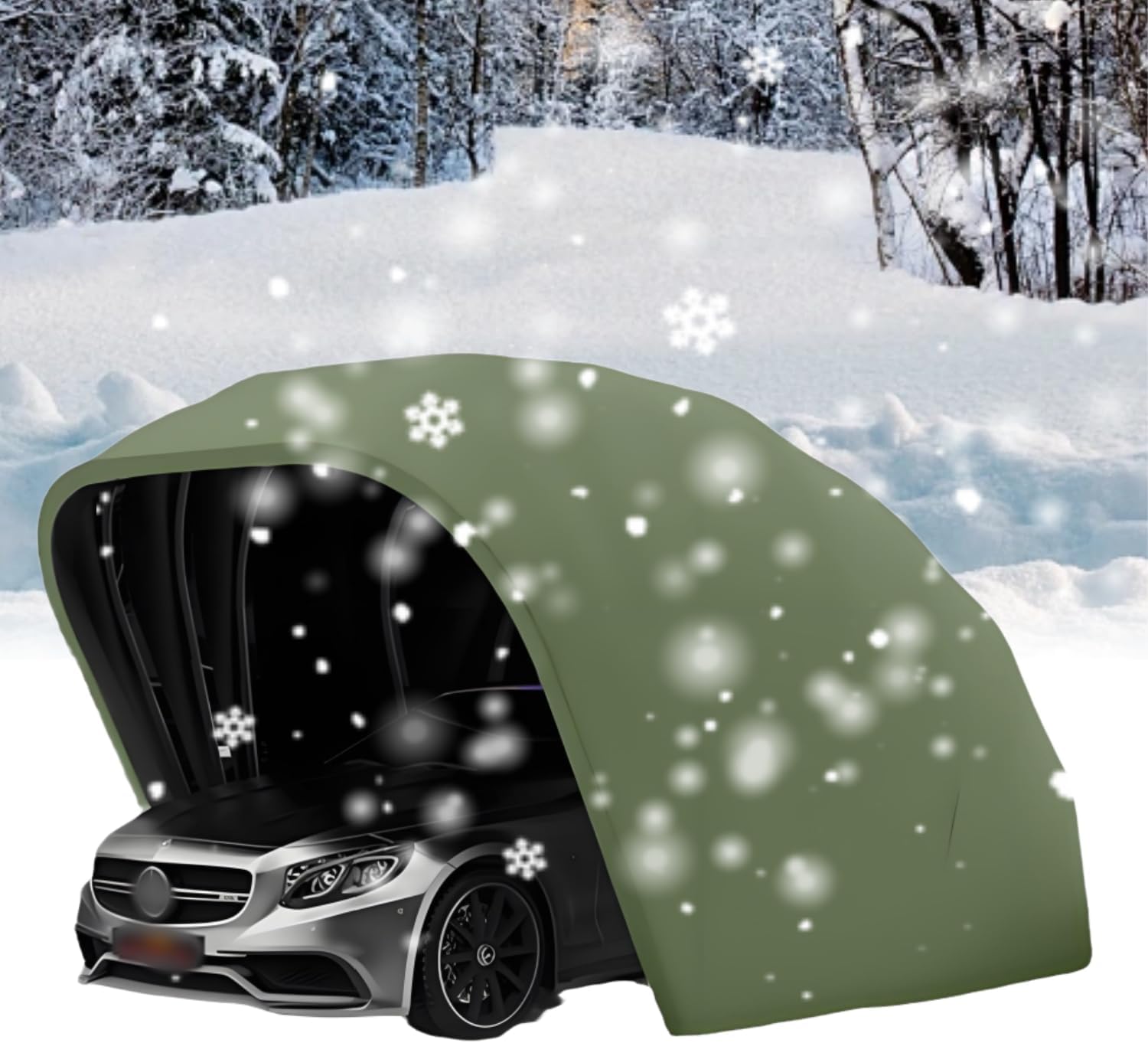 Stainless Steel Outdoor Car Shelter, Fully Enclosed Sunshade & Rainproof Carport, Mobile Retractable Garage for Including Cars, Motorcycles & Bicycles, Green,Fullyautomatic,6.4 * 2.8 * 2.65m