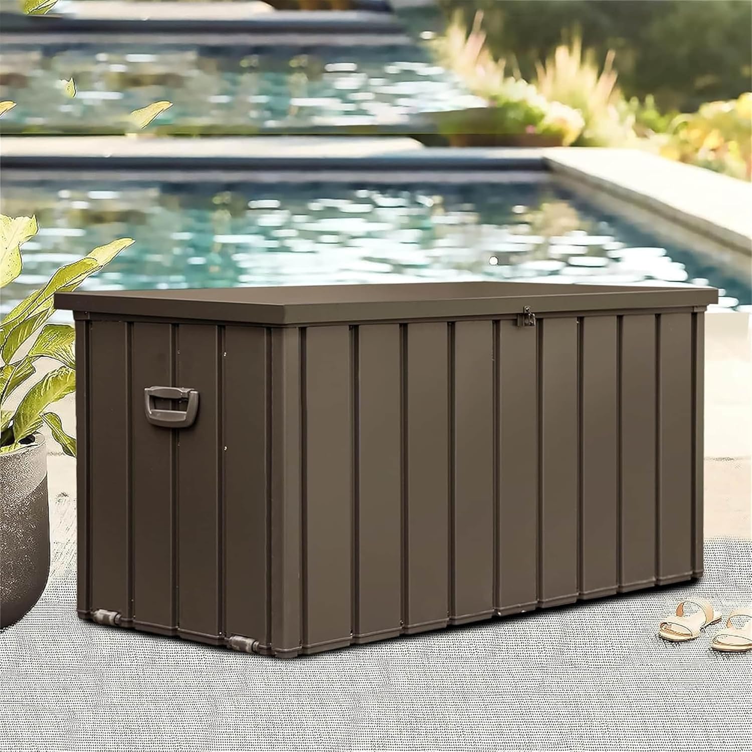 Gallon Outdoor Storage Deck Box Waterproof Brown Stainless Steel