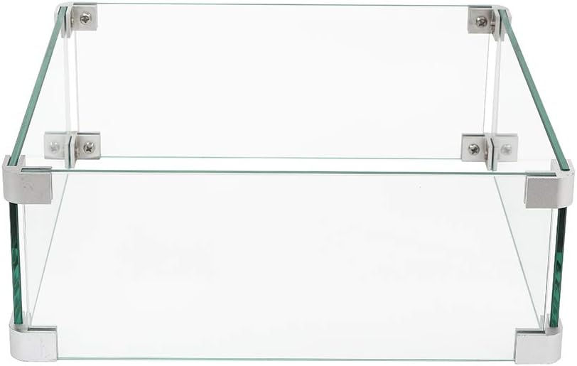 HOMPUS Square Glass Wind Guard, 17x5.5 inches Tempered Glass for Outdoor Fire Pit Table