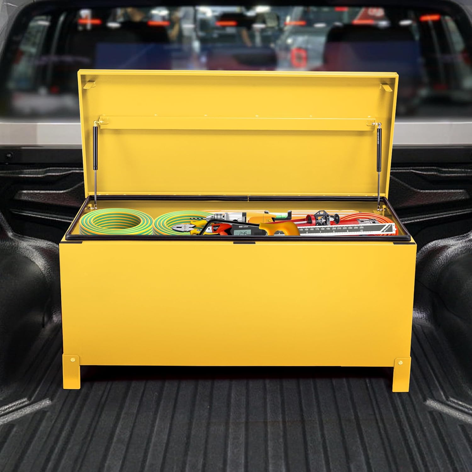 Jobsite Storge Box Heavy Duty Steel Jobsite Tool Chest XXL Large Deck Truck Bed Box (60x24 Inch/Yellow)
