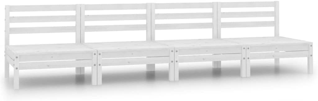 Furniture Sets Patio Middle Sofas 4 pcs White Solid Pinewood,Outdoor Wooden Middle Sofa: Relax and Enjoy in Your Garden or Patio Garden Conversation Sets