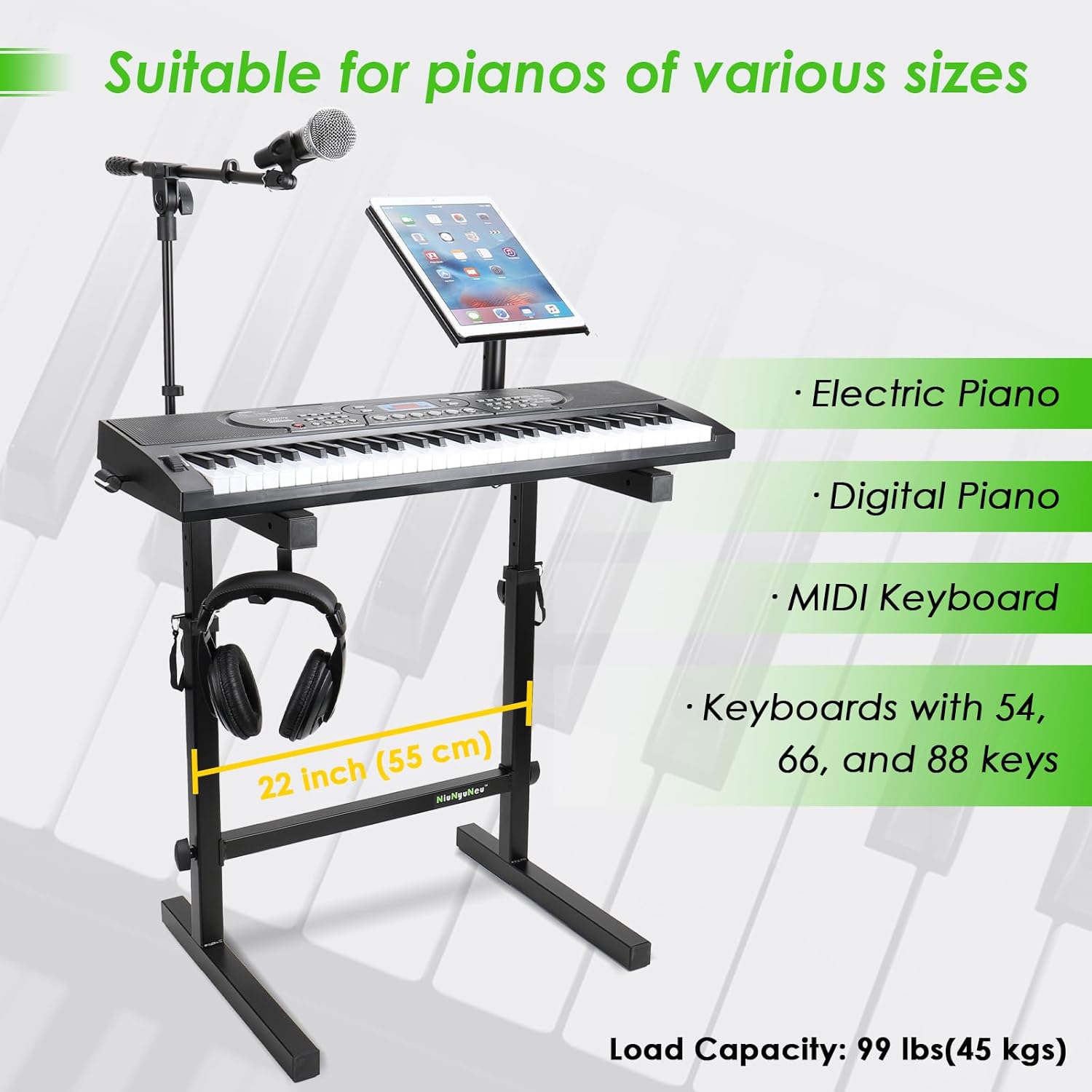 Multi-Functional Keyboard Stand Heavy Duty Piano Stand with Microphone Stand and Laptop Stand