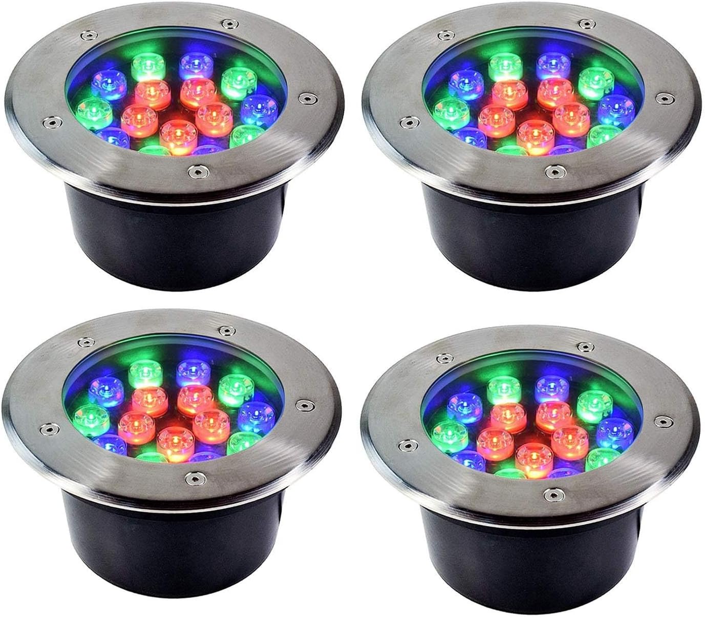 4PCS Outdoor Buried Lights - 85-265V Ground LED Landscape Lamp, Round Recessed Courtyard Floor Lamp, RGB Underground Light, IP67 Waterproof Walkover Led Lights(RGB,36W)