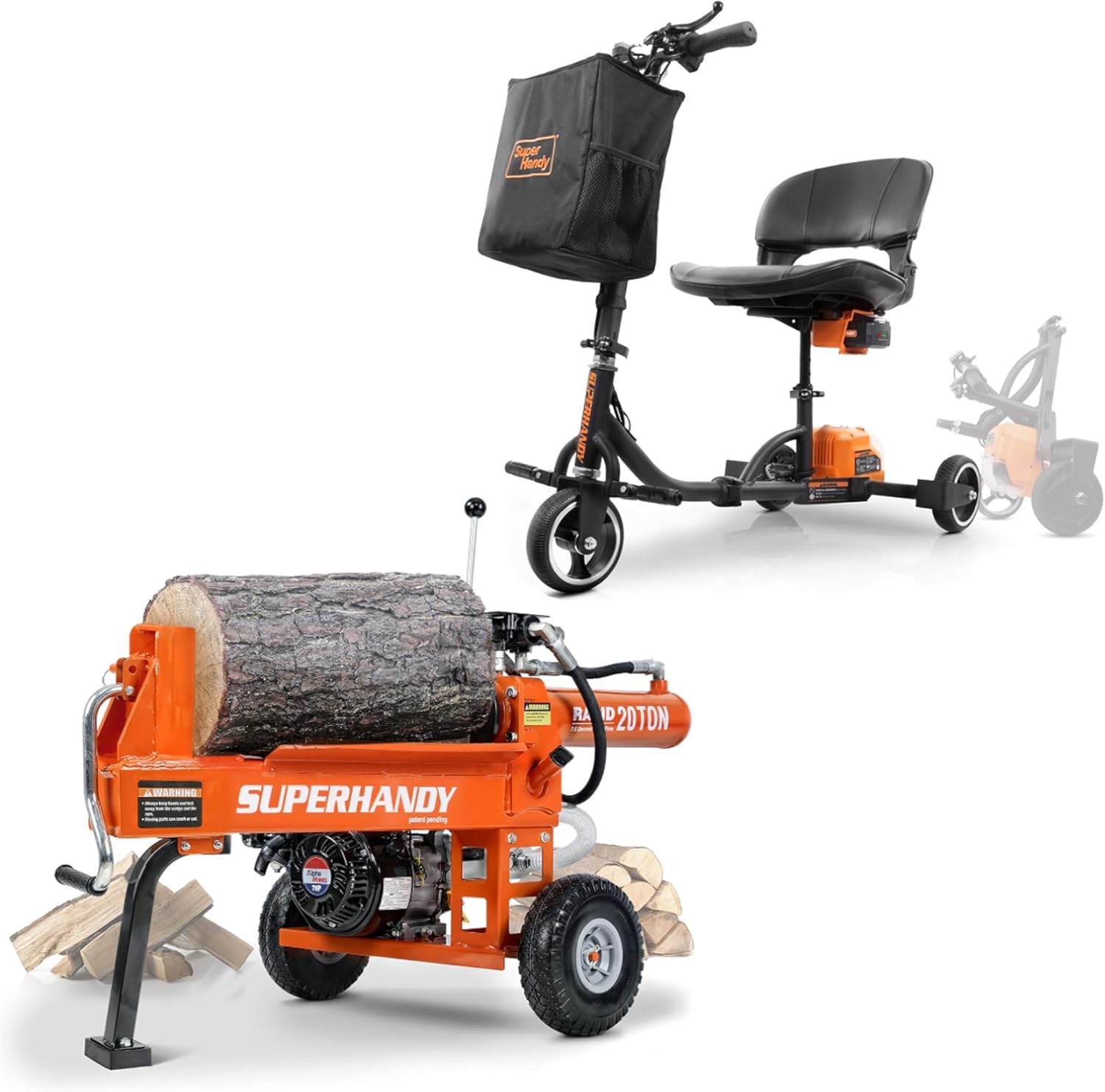 SuperHandy Log Splitter Portable 20 Ton & 3 Wheel Folding Mobility Scooter [Bundle Deal]