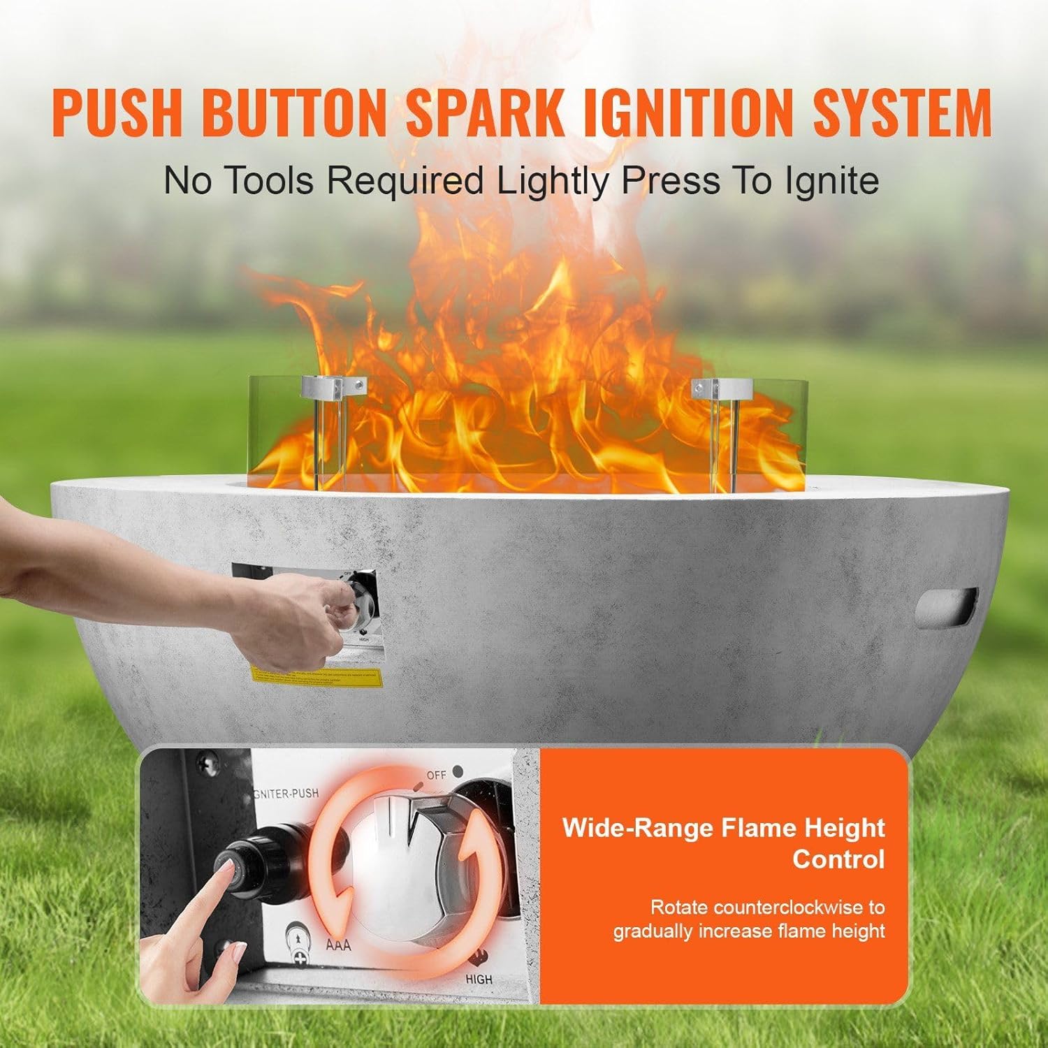 Propane Fire Pit Outdoor Concrete Gas Fire Pit 39 in Tabletop 50000 BTU