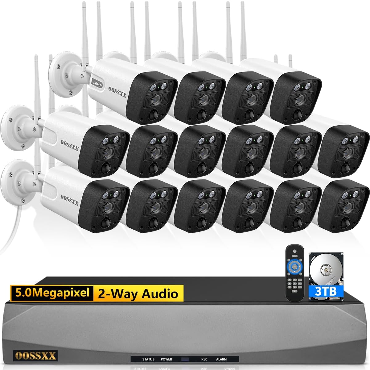 5.5MP & 2-Way Audio Dual Antennas Security Wireless Camera System 3K 5.0MP 1944P Wireless Surveillance Monitor NVR Kits,16Pcs Outdoor WiFi Security Cameras PIR Detection
