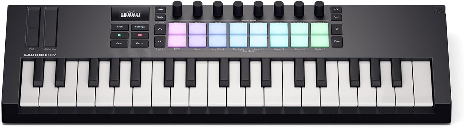 Audiosavings Bundle: Novation LAUNCHKEY MINI 37 MK4 37-key MIDI Ableton Live Keyboard Controller Bundle with Rockville PRO-M50 Studio Headphones w/Detachable Coil Cable & Case+Extra Ear Pad (2 Items)