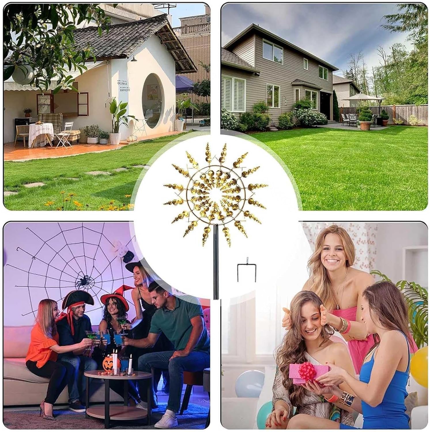 Solar Magical Metal Windmill, Backyard Spinners 360° Wind with Kinetic, 13.4 x 71in Windspinner,Gold