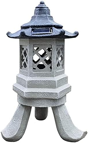 Pagoda Lantern Outdoor Statue, Large 12.6 Inch Polyresin Oriental Themed Yard Solar Garden Lamp, Seven Light Modes, size