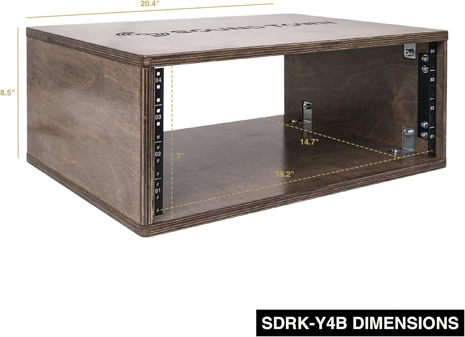 Sound Town DIY 4U Studio Rack with Baltic Birch Plywood, Weathered Brown (SDRK-Y4B)