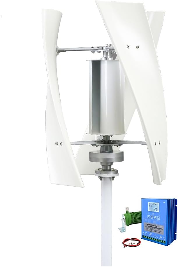 4000W 12V 24V 48V High Efficiency Vertical Wind Turbine Generator Small Wind Turbine Homeuse Low Noise with Controller,for Terrace Marine (White)