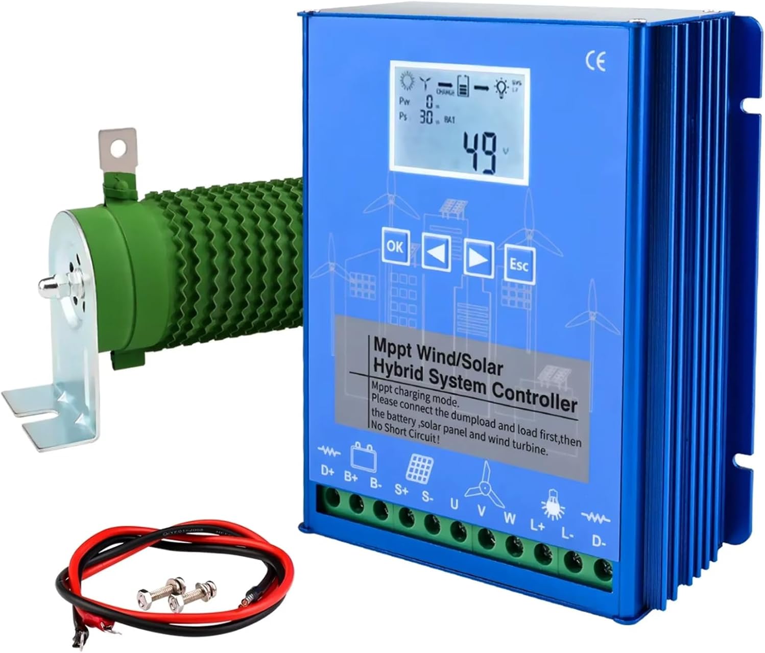 12000W LCD Wind Solar Hybrid System MPPT Charge Controller+12V 24V Auto Regulator Home Use Wind Generator(Blue),24v