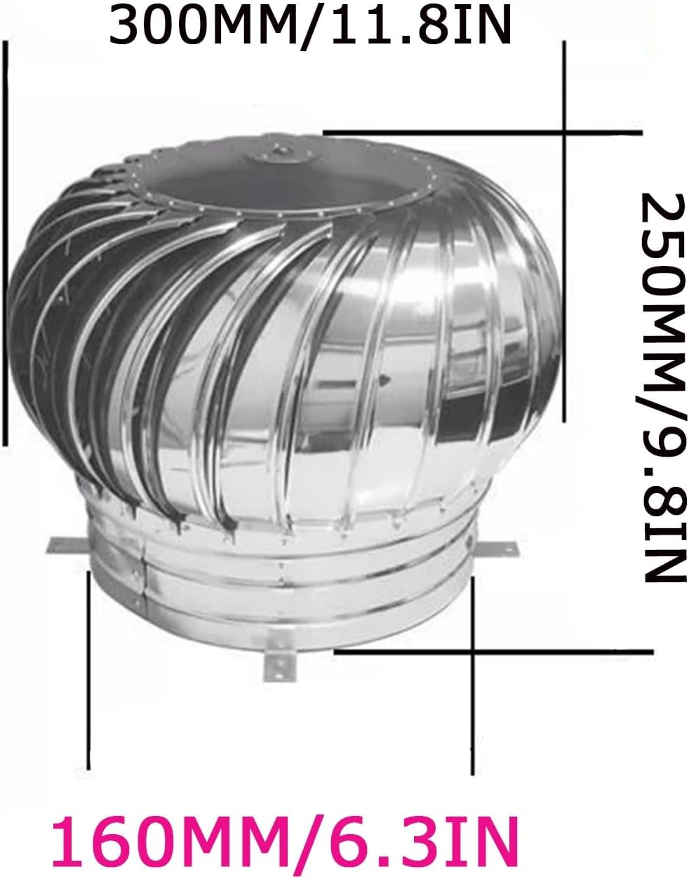 Wind Turbine, Dome Ventilator, Cap Vent Round, Stainless Steel Exhaust Cap, Wind Turbines Air Vents, Internally Braced Wind Turbine, DIY Easy Vent Hookup Kit, for Ventilation and Exhaust