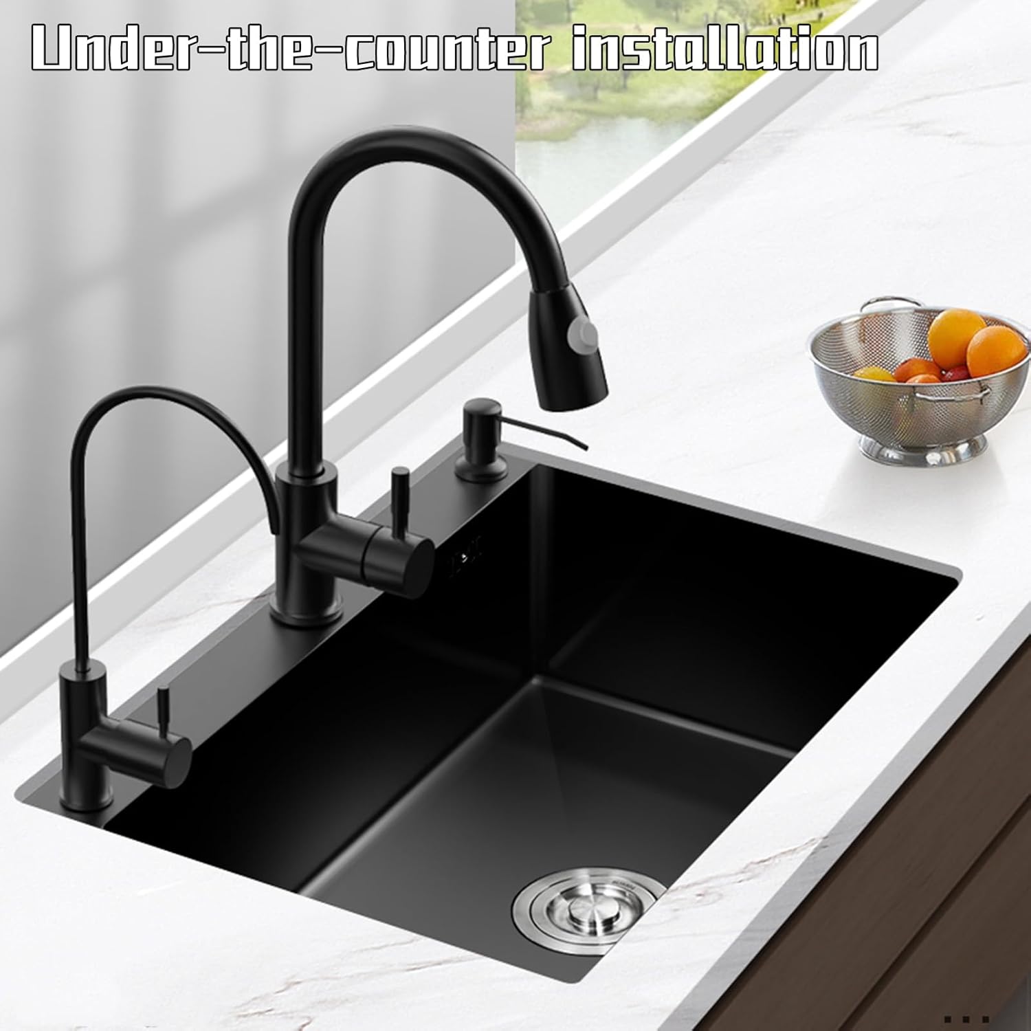 Kitchen Sink Single Bowl Sink Workstation Kitchen Sink with Pull-Out Faucet, Soap Dispenser, Telescopic Basket and Other Accessories (Black 68x45 (Black 75x45x20cm)