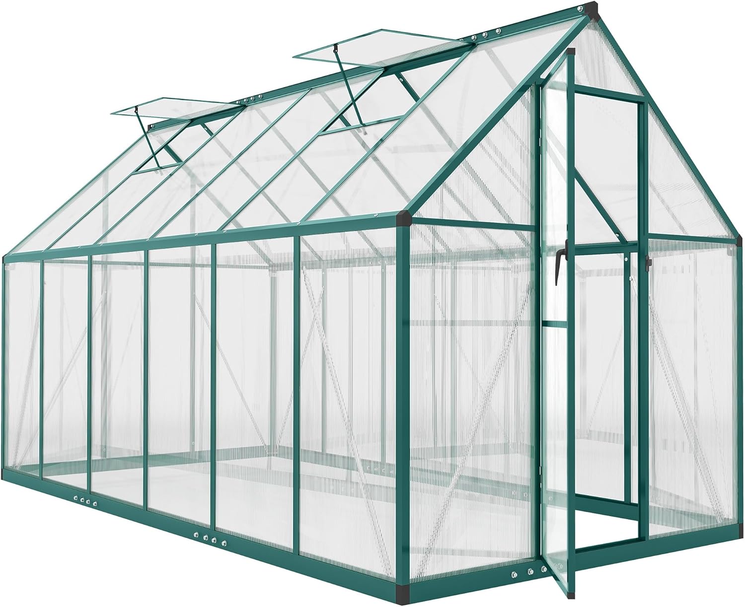 Outsunny 11x6 ft Polycarbonate Greenhouse with Swing Door and Two Adjustable Roof Vents, Aluminum Walk-in Greenhouse Outdoor Greenhouse for Patio Garden Backyard, Dark Green