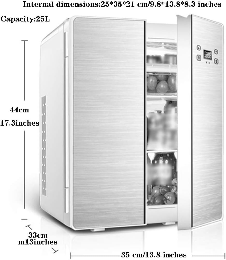 Car Freezer Portable Car Refrigerator,25L Large-Capacity Home Dormitory Two-Door Car Fridge, Car Cooling and Heating Silent Mini Freezer, 68W 12V 220V (Color : Silver, Size : 33 * 44 * 35cm)