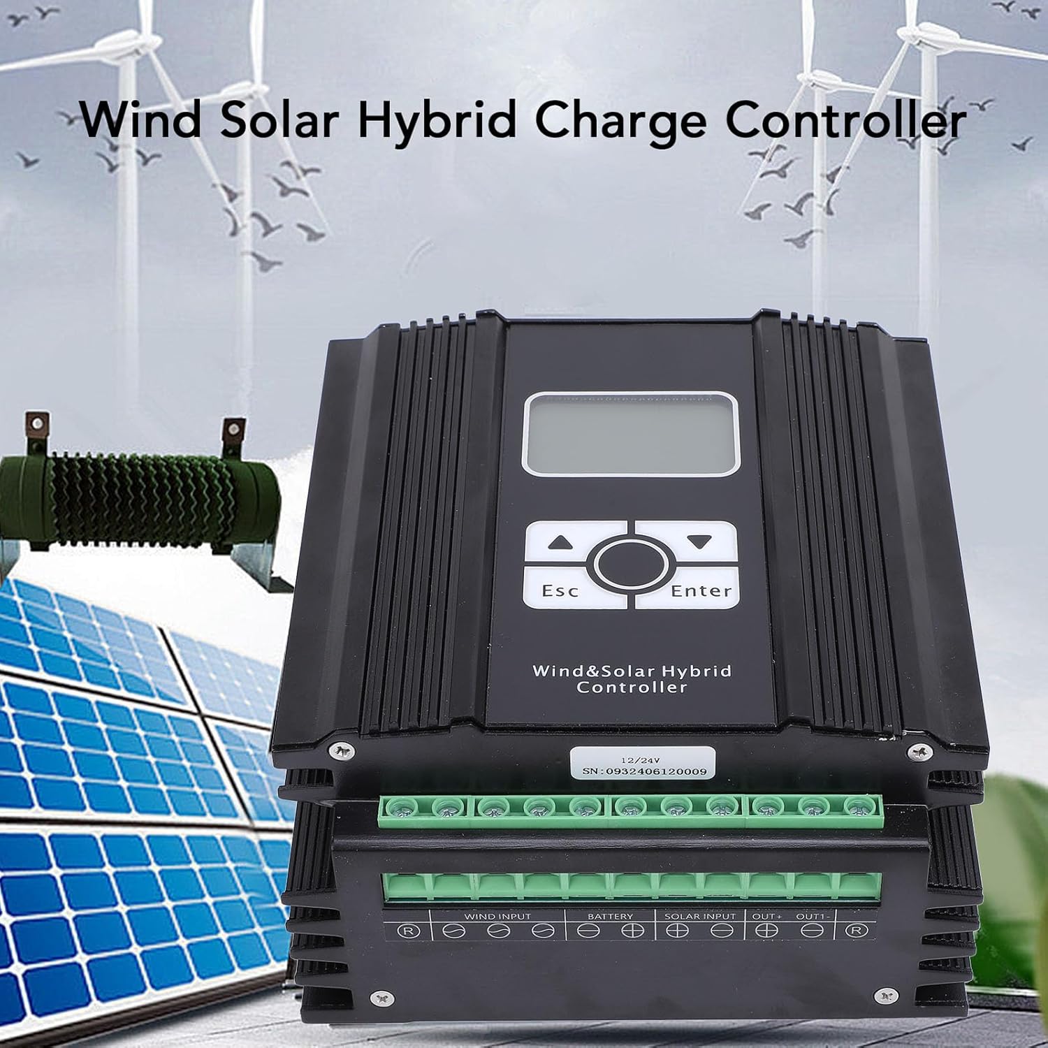 Garosa Wind Solar Charge Controller 12V/24V MPPT Hybrid Regulator with LCD Display Boost PWM Technology for Home Marine Street Light Systems (600W Fan)
