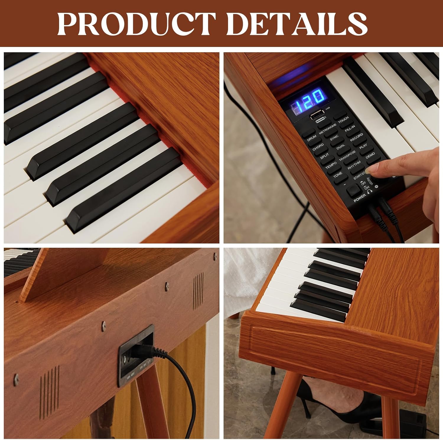 digital Piano 88 Key Semi Weighted Keyboard,Full-size Electric Piano for Beginners,with Sheet Music Stand,Pedal,Power Adapter,Headphone Mode,USB-MIDI (KU-3506 Digital Piano with Stand)
