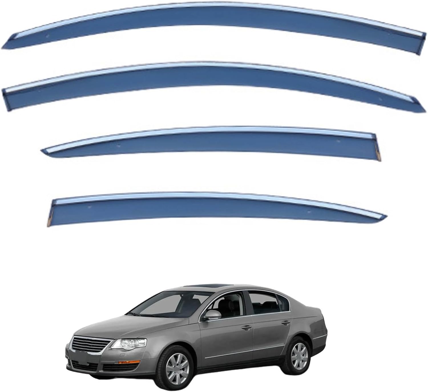 Window Deflectors for VW Passat MK6-B6 2006-2010, Sun Rain Guard Window Visors Vent Shades with Bright Stripes Car Accessories