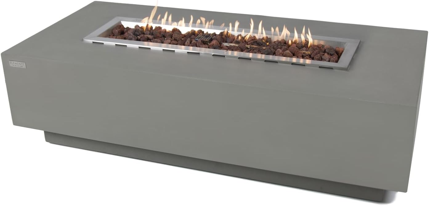 Elementi Granville Fire Table Propane Fire Pit Concrete Outdoor Fireplaces Patio Backyard Heater, 45,000 BTUs LPG Firepit, Light Grey