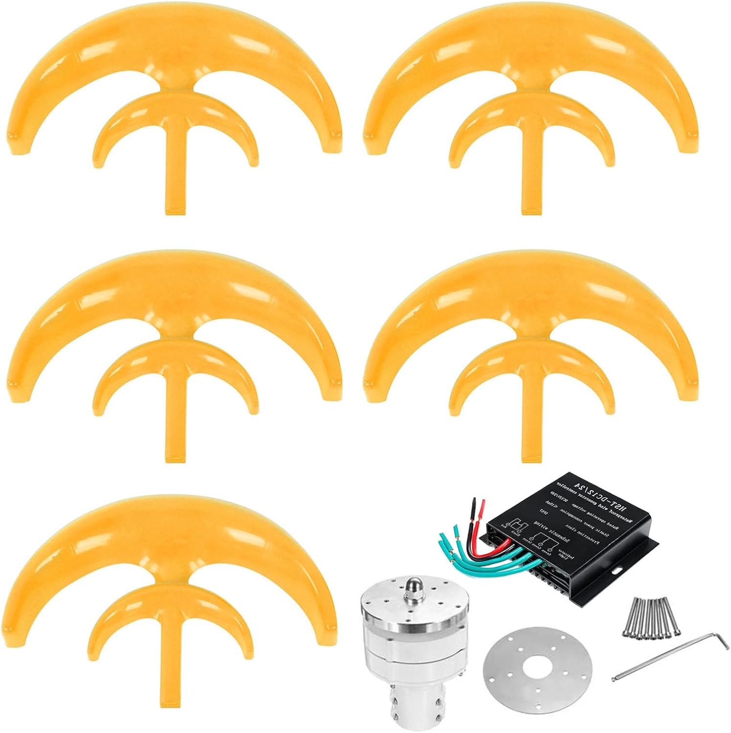 200W Low Rpm Windmill Generator 12V 24V, Wind Turbine Generator with Controller, Vertical Wind Turbine for Home Use,Yellow-12V