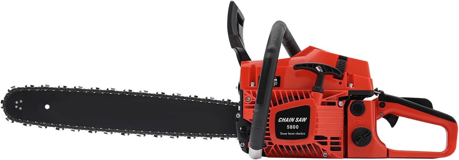 58CC 20Inch Gasoline Powered Chainsaw, 3.53-3.6HP 2-Stroke Engine Cordless Chainsaw Single Cylinder Air-Cooled, Manual Handheld Petrol Gasoline Chain Saw for Wood Cutting, Forest Felling