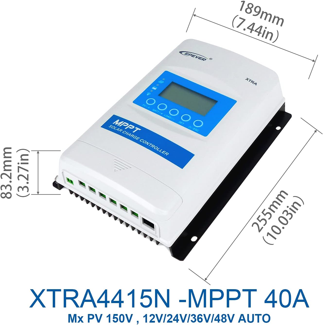 EPEVER MPPT Charge Controller 40A 12/24/36/48V Auto, Max PV 150V XTRA4415N + MT50 + RTS + RS485 Cable for Solar Panel Charge Regulator fit for Lead-Acid & Lithium Types (MPPT 40A 12/24/36/48V Kit)