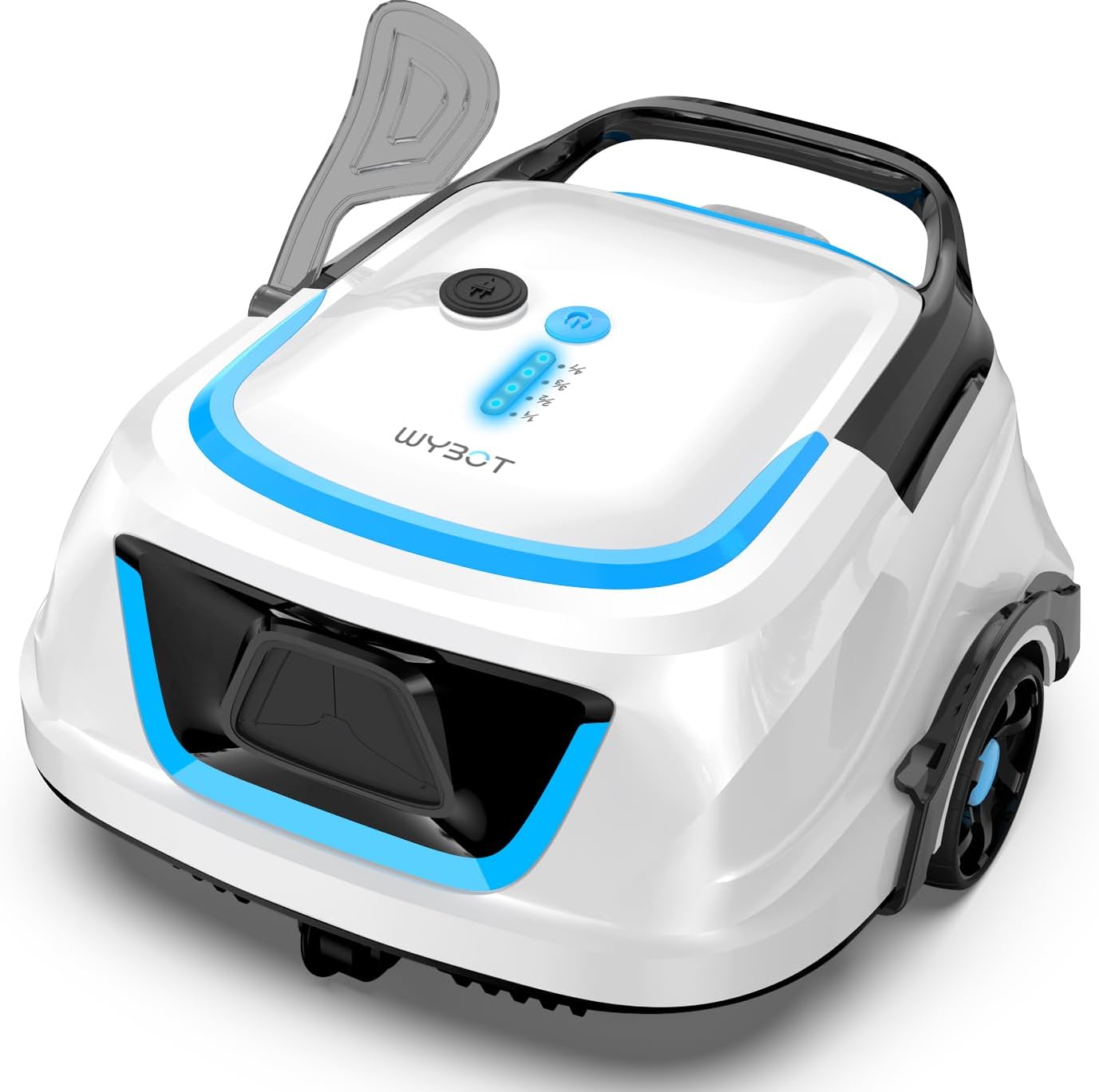 WYBOT A1 Cordless Robotic Pool Cleaner, Automatic Pool Vacuum for Above Ground with 120 Mins, Double Filters, LED Indicator, Charge in 2.5 Hours, 4 Cleaning Modes, Ideal for Above Pools (White Blue)
