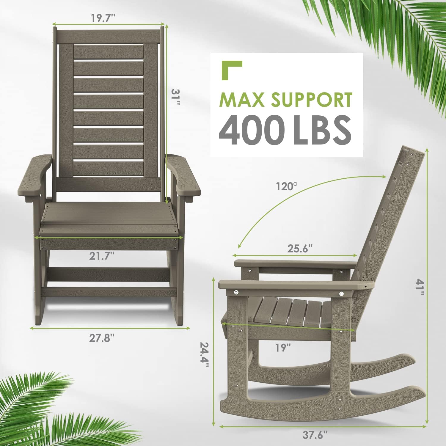 GREENVINES Outdoor Rocking Chair Set | 3-Piece | Desert Brown Wood Grain | 2 Rocking Chairs with 1 Side Table | Porch Rocker | HDPE Plastic | Patio Furniture Sets