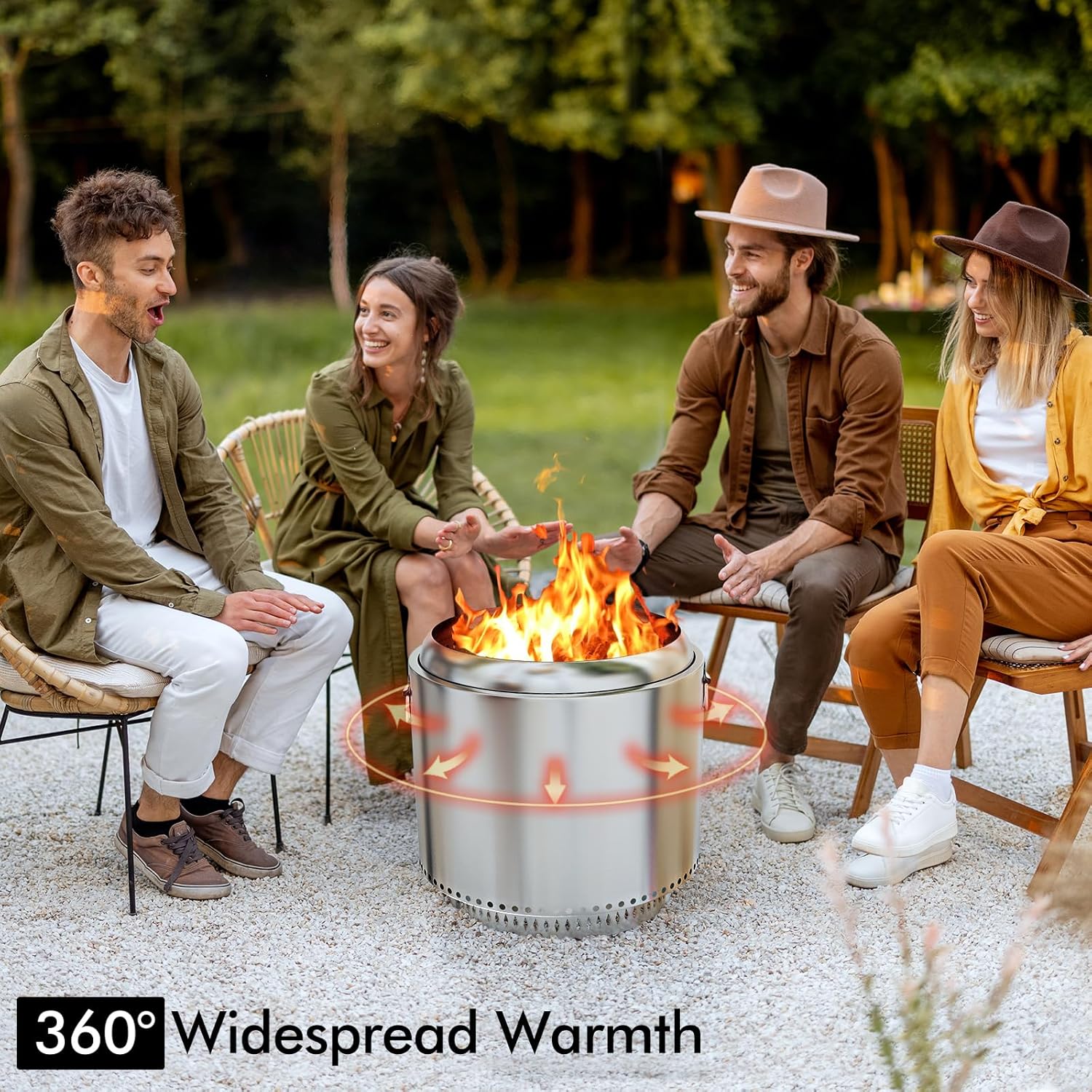 Smokeless Fire Pits for Outside, 27 Inch Smokeless Fire Pit, Stainless Steel Outdoor Firepit with Removable Stand and Ash Pan, Wood Burning for Outdoor Camping Backyard Bonfire Picnic Cooking