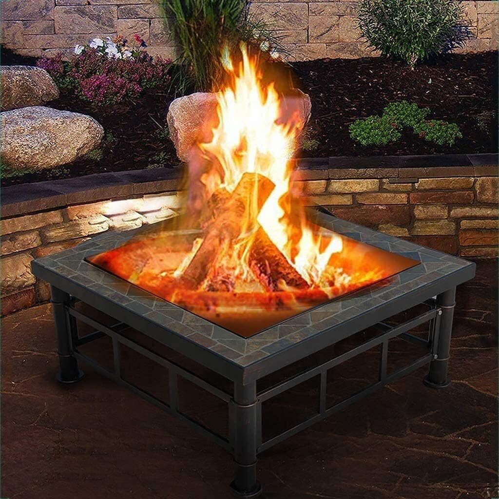 Fire Pits Outdoor Wood Burning Fire Pit Tables for Outside Patio, Multi-Purpose Square Fireplace Backyard Patio Garden Outside Wood Burning Heater BBQ with Cover BBQ Cooking for Outside Camping Backya