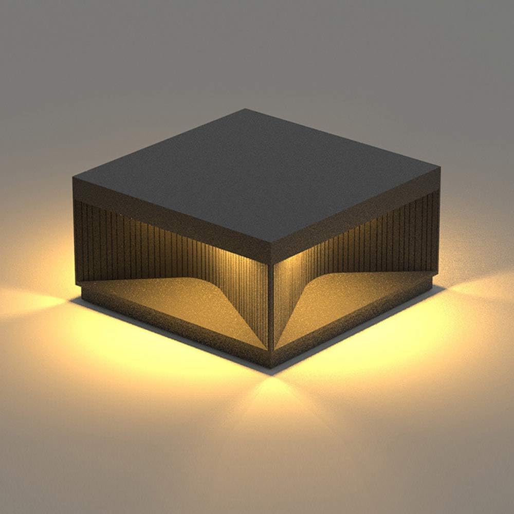 Pillar Lamp Post Light Square Outdoor Column Pillar Lamps LED Modern Black Patio Pole Table Lamps Waterproof Stainless Steel Fence Deck Column Cap Lamp for Patio Posts Garden Decoration