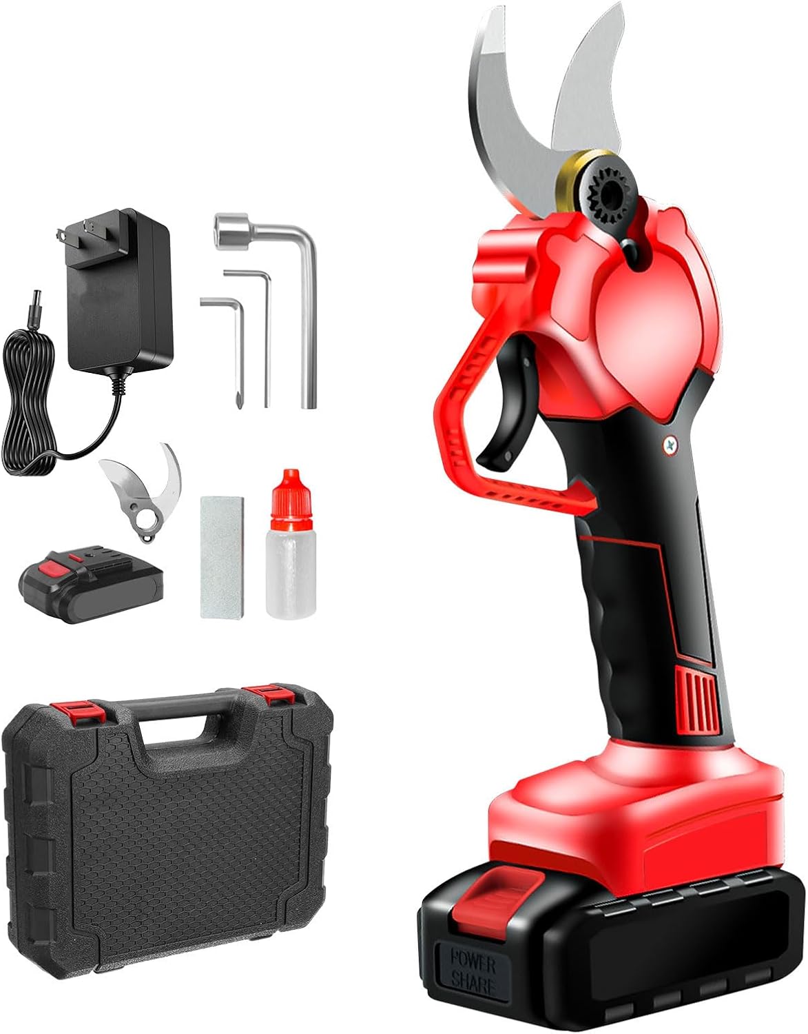 JOJOCY 21V Cordless Electric Pruning Shears, 40mm Cutting Diameter, Professional Brushless Electric Pruner with 2x 2Ah Batteries, LCD Display, Heavy-Duty Gardening Tool, Replacement Blade Set