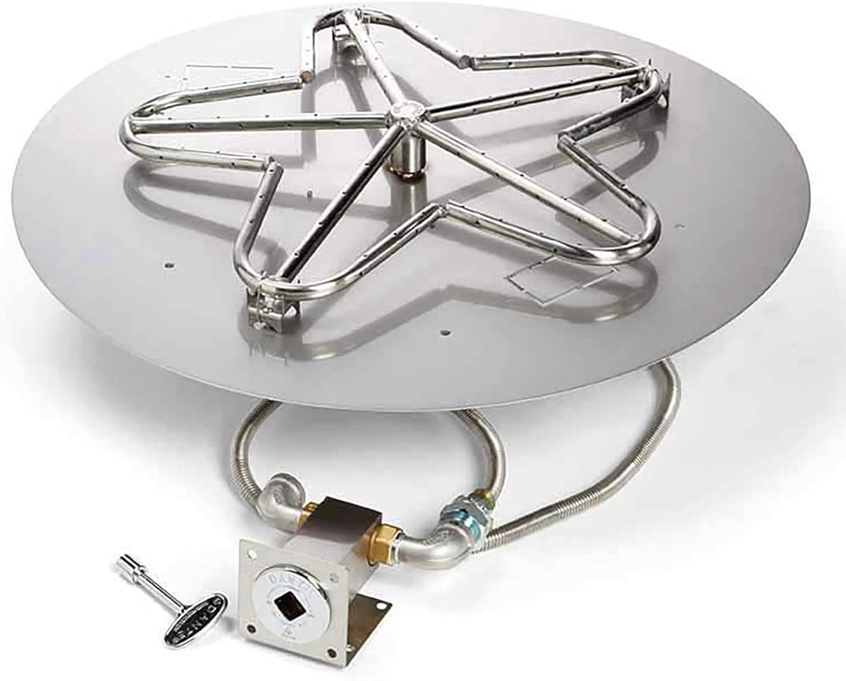 HPC Fire Match Light Fire Pit Burner Kit (PENTA24MLFPK-FLEX-LP), 24-Inch Flat Pan, Propane Gas, UL Listed